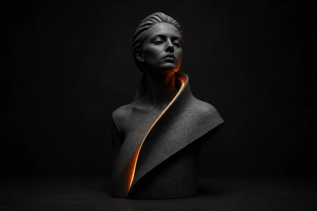 Couturemodel met een strak silhouet voor een luxe campagne