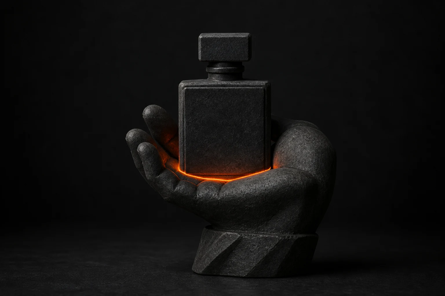 Hand presenteert een luxe parfumfles voor professionele nabewerking