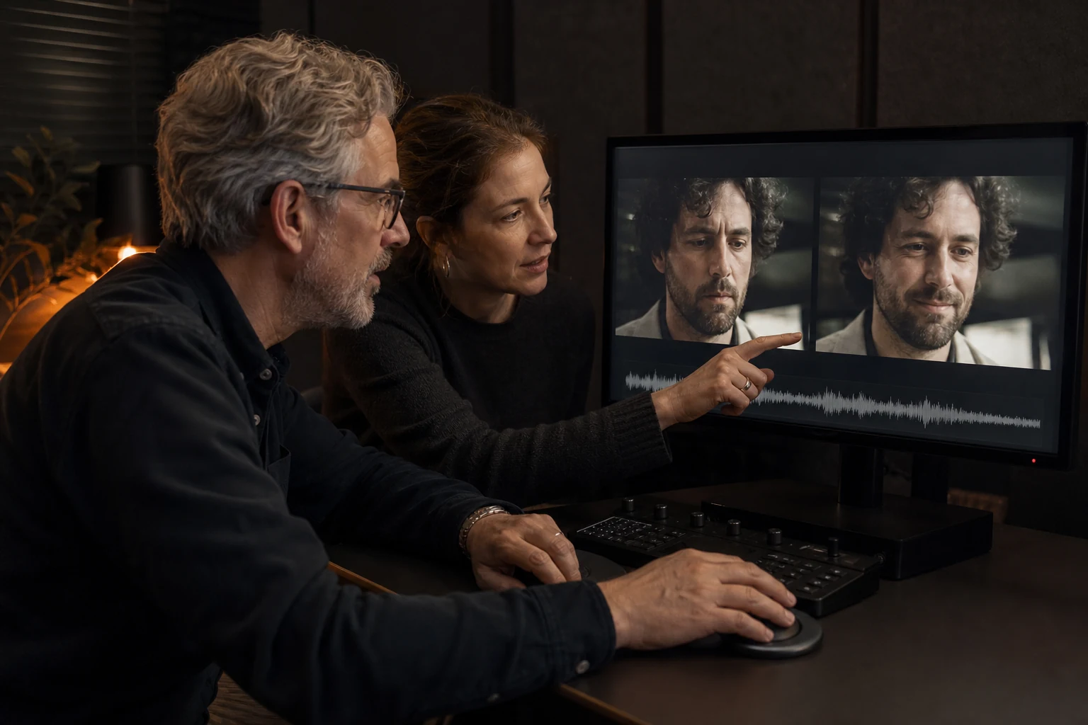 Regisseur en editor beoordelen emotie en timing in een AI-gemonteerde scène