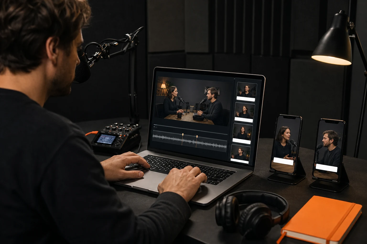 Podcasteditor maakt meerdere korte verticale clips uit één lang studiogesprek