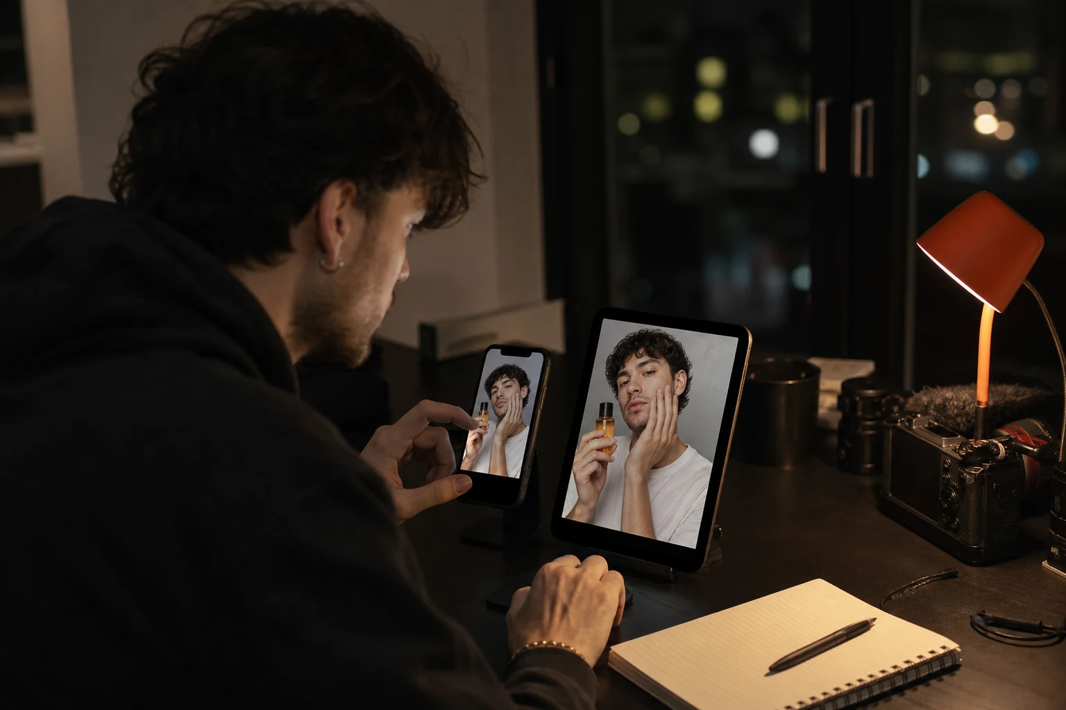 Video-editor vergelijkt twee ongelabelde bewerkingsresultaten op een smartphone en tablet