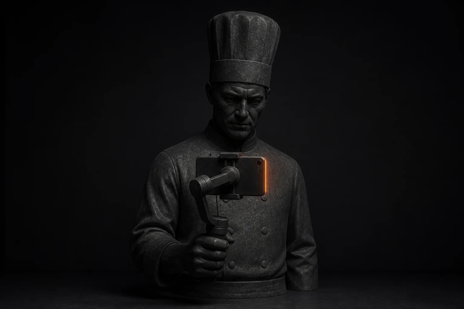 Chef filmt restaurantcontent met een smartphonegimbal