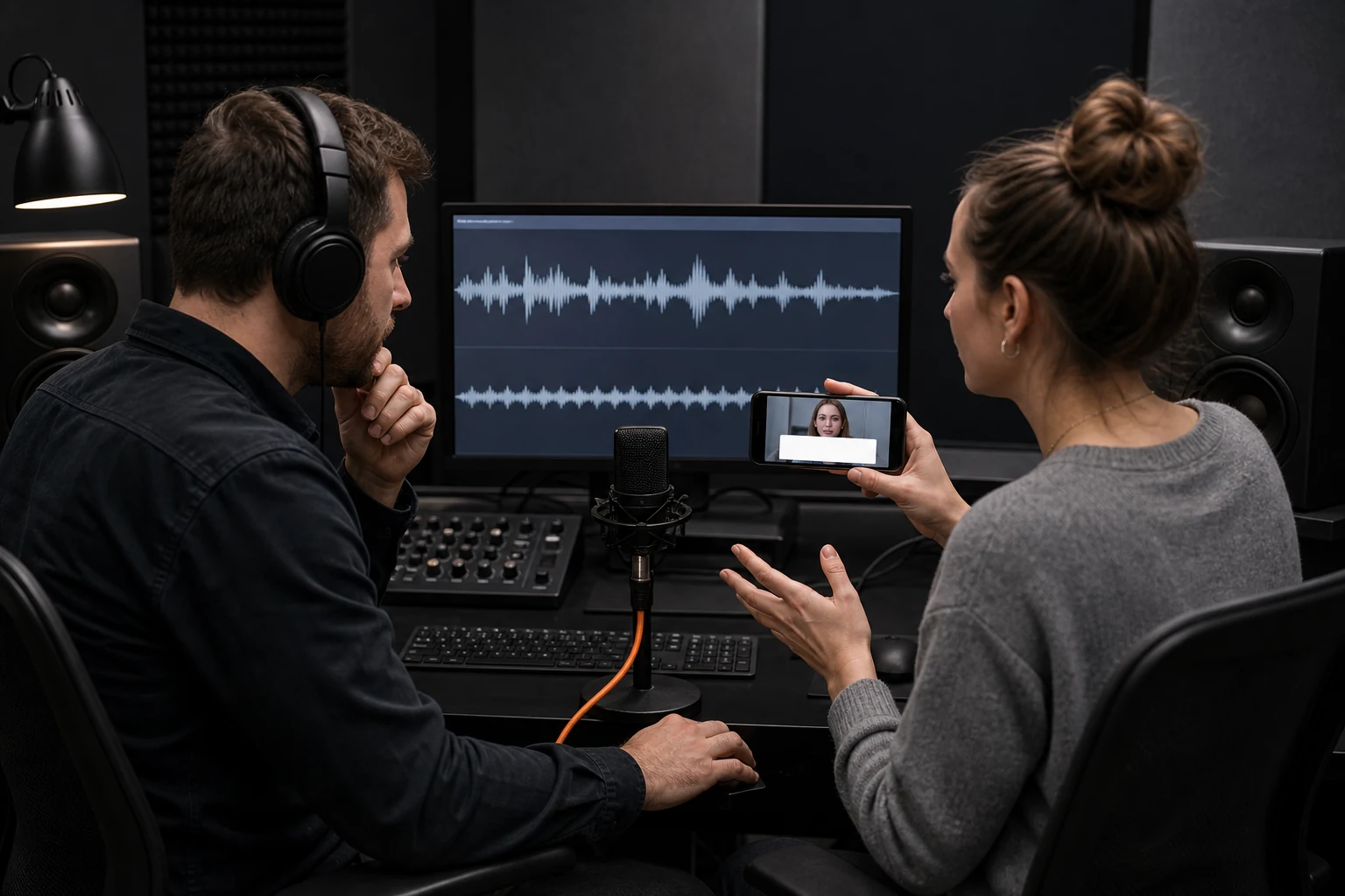 Audiotechnicus en caption reviewer vergelijken natuurlijke spraak met een vlakke synthetische track