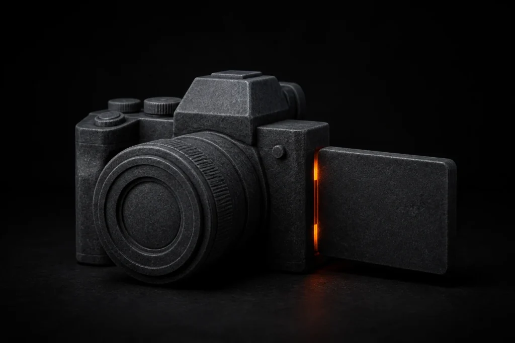 Camera met uitklapbaar scherm voor gecombineerde foto- en videobewerking
