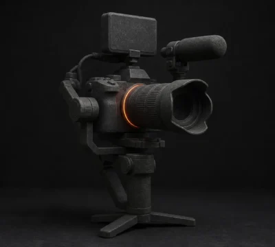Camera rig with microphone, LED panel and gimbal