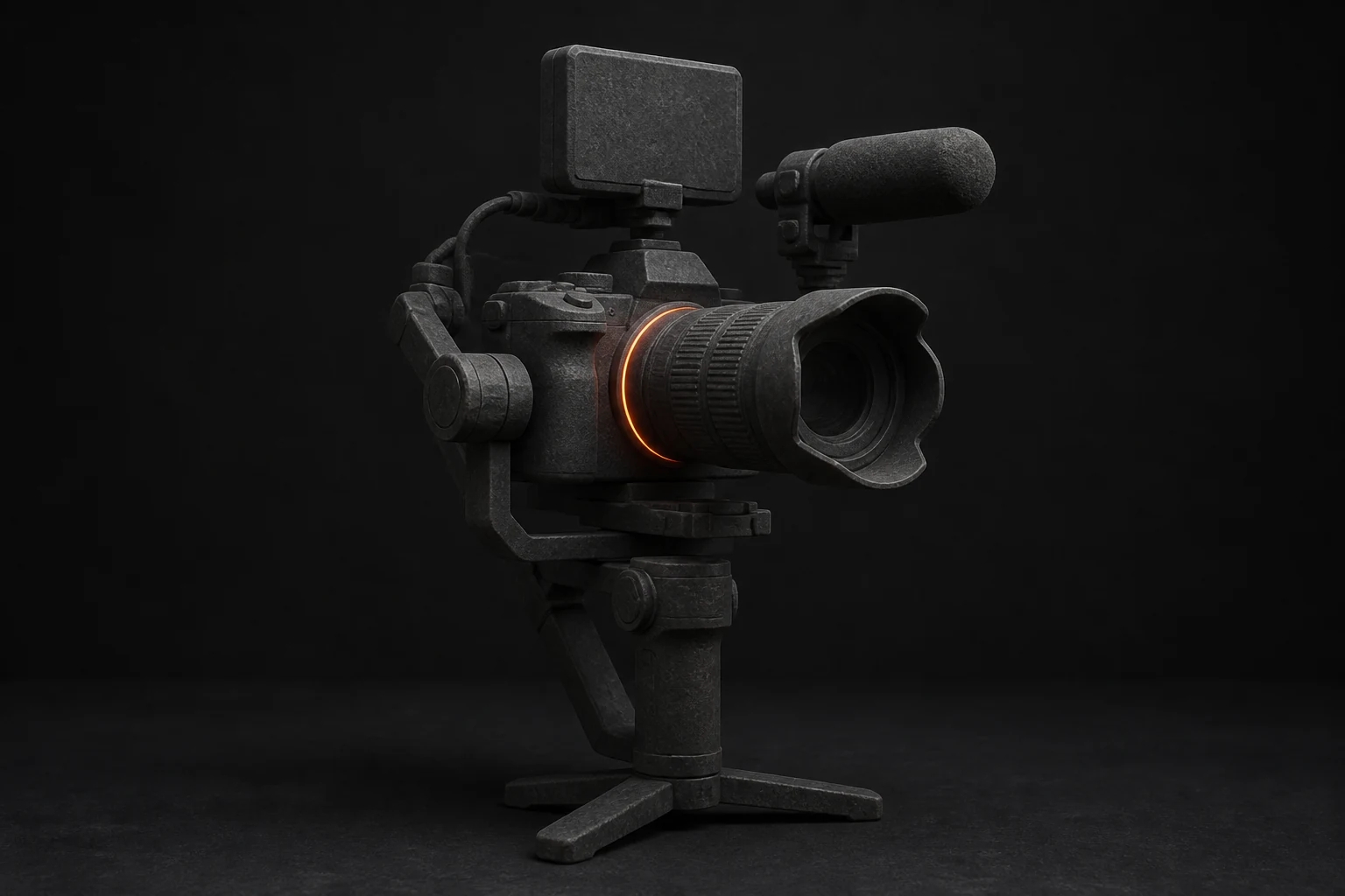 Camera rig with microphone, LED panel and gimbal