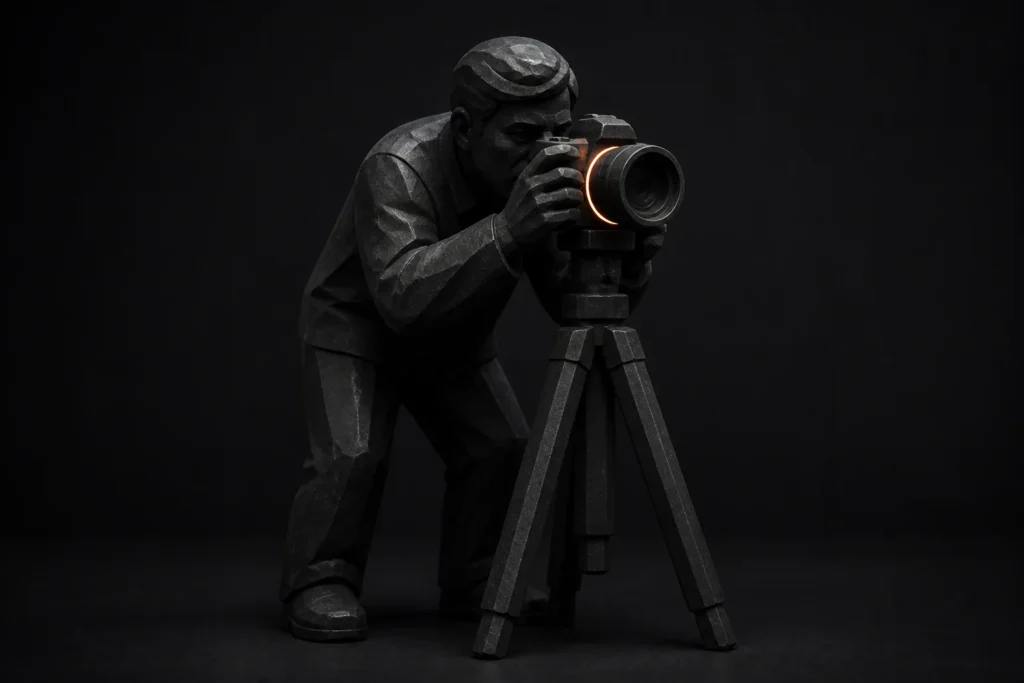 Vastgoedfotograaf stelt geconcentreerd een camera op statief af.