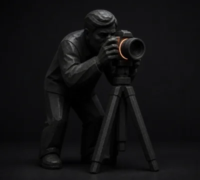 Vastgoedfotograaf stelt geconcentreerd een camera op statief af.