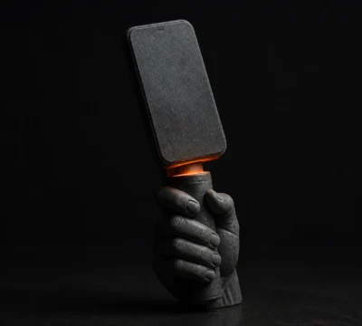 Hand houdt een smartphone rechtop voor het filmen van een woningpresentatie.