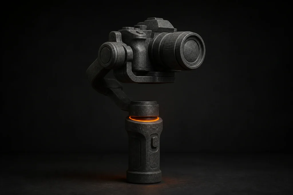 Camera op gimbal voor vloeiende beweging door een woning.