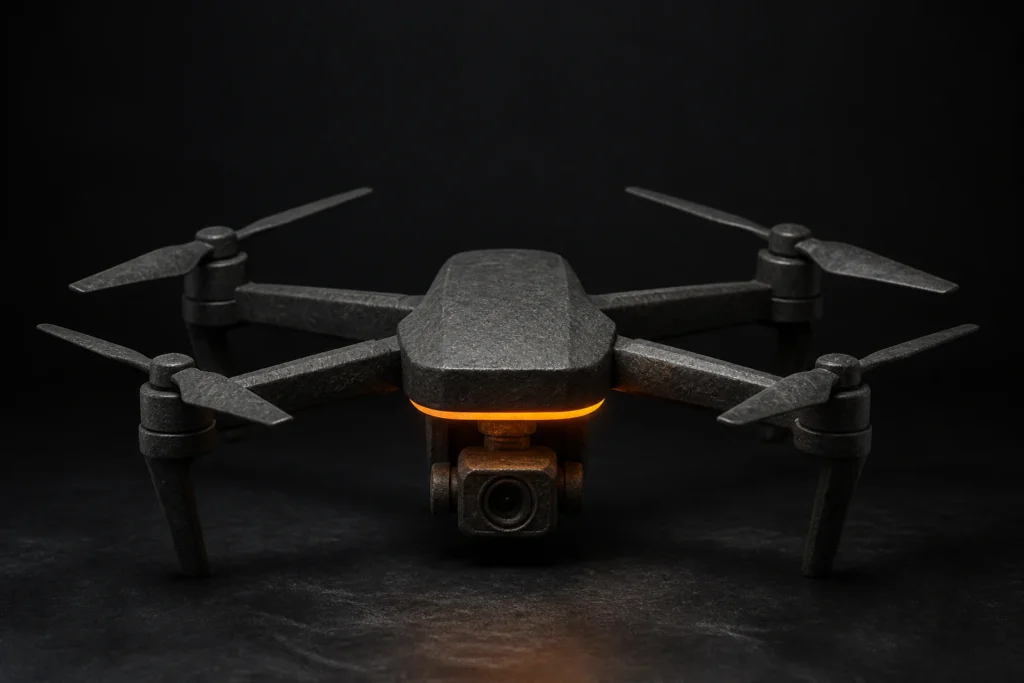 Drone met camera voor een overzichtelijke hoogtefoto van een woning.
