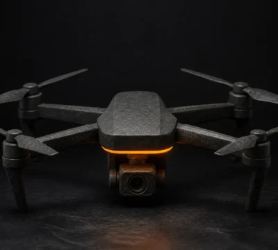 Drone met camera voor een overzichtelijke hoogtefoto van een woning.
