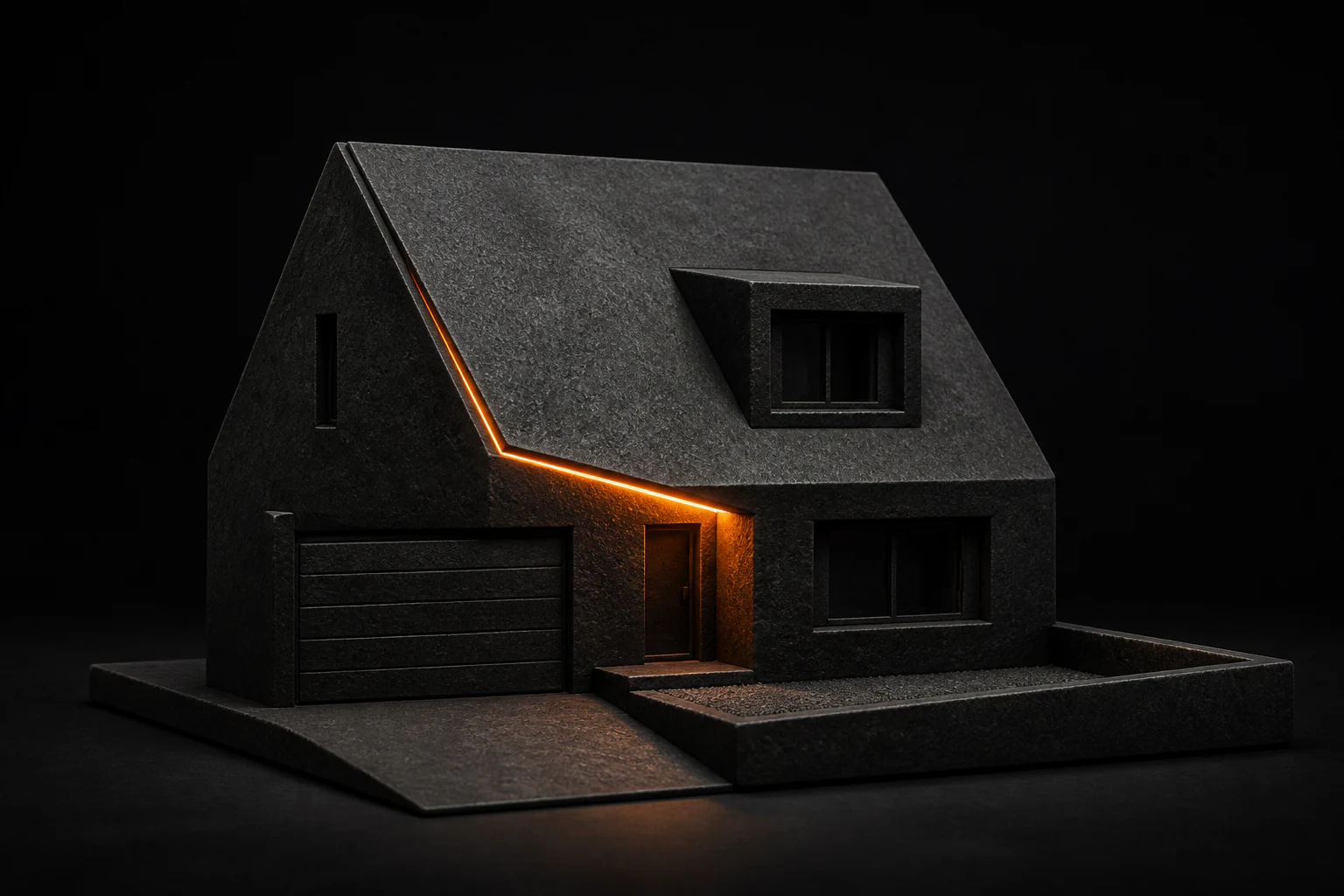Woning met duidelijk dak en entree, gezien als compact totaalbeeld.