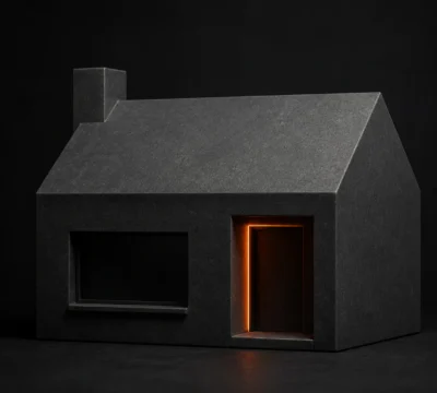 Woning waarvan de entree centraal staat bij de presentatie voor verkoop.