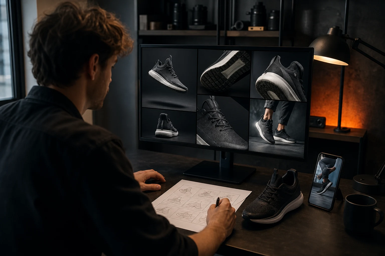 Video-editor bouwt een productvideo uit script, productfoto's en een verkoopgerichte montage