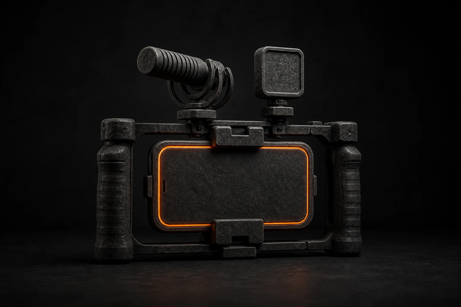 Vertical smartphone rig with microphone, LED panel and side grips