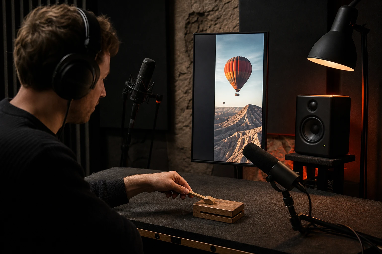 Foley artist synchroniseert een korte impact met het openingsbeeld van een Reel