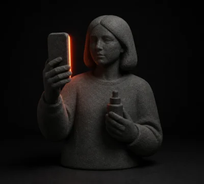 UGC-creator houdt een smartphone en product klaar voor een gerichte briefing