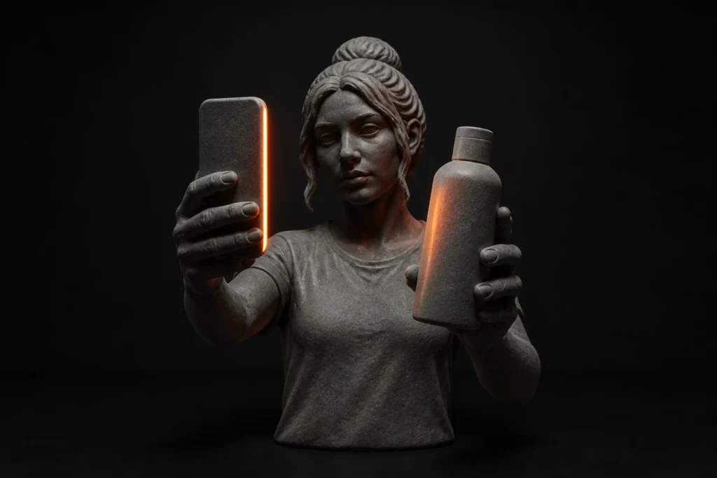 UGC-creator filmt een premium product met een verticale smartphone