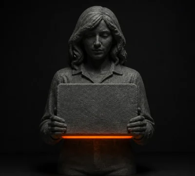 UI UX-designer presenteert een helder digitaal portfolio op een tablet