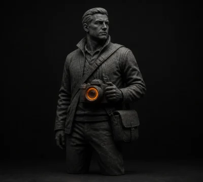 Vastgoedfotograaf met camera en schoudertas klaar voor een woningopdracht.