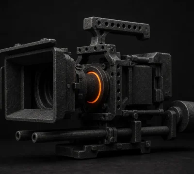 Zware cinemacamera-rig verbeeldt traditionele productieoverhead