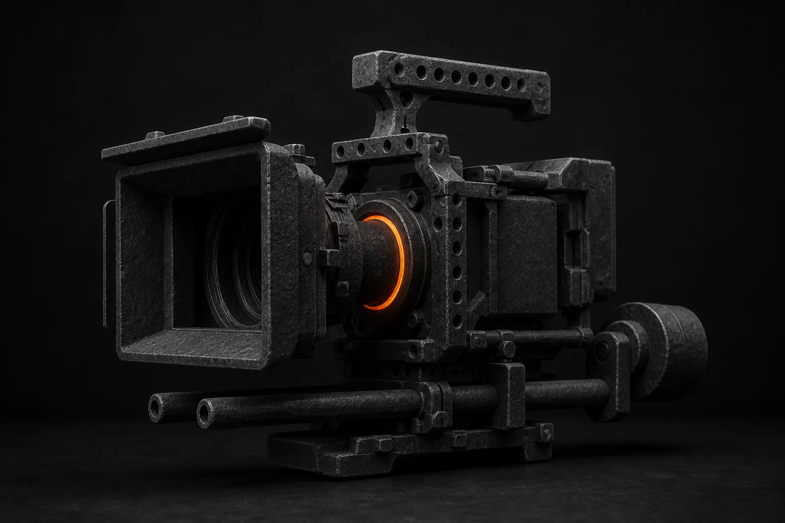 Zware cinemacamera-rig verbeeldt traditionele productieoverhead