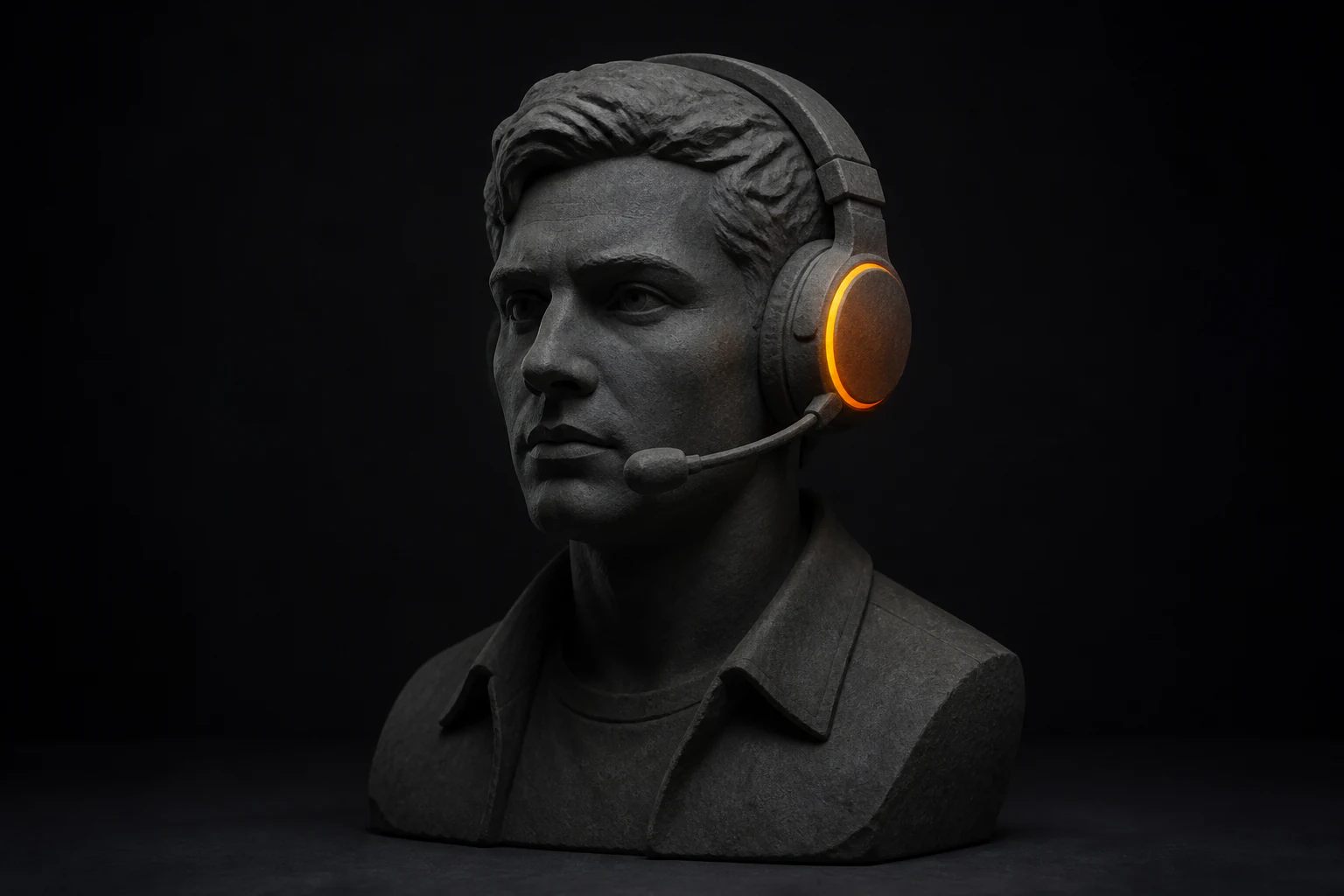 Stemacteur met headsetmicrofoon voor het vertalen en inspreken van video.